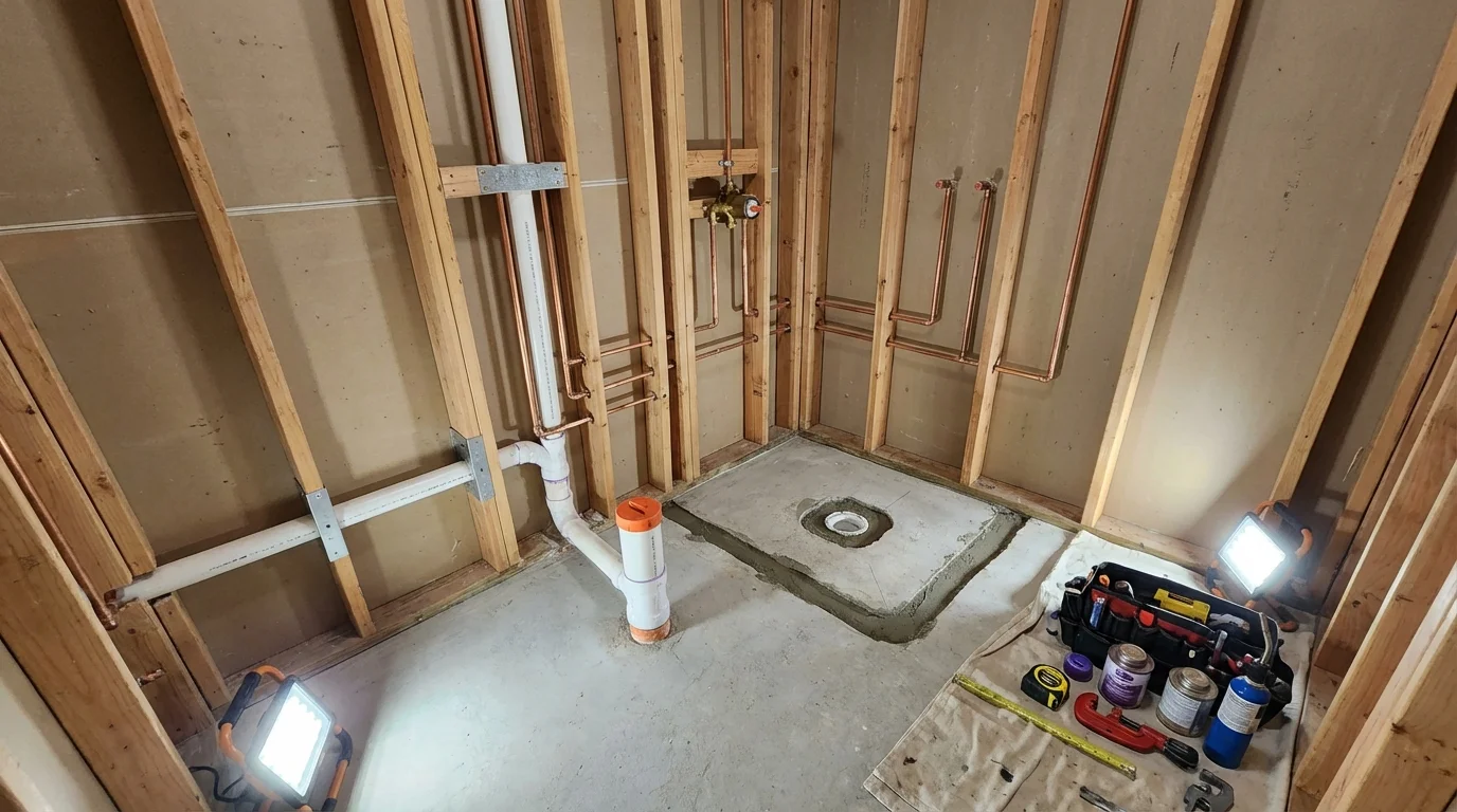 Bathroom rough-in plumbing during remodel by Johns Plumbing LLC in Metairie