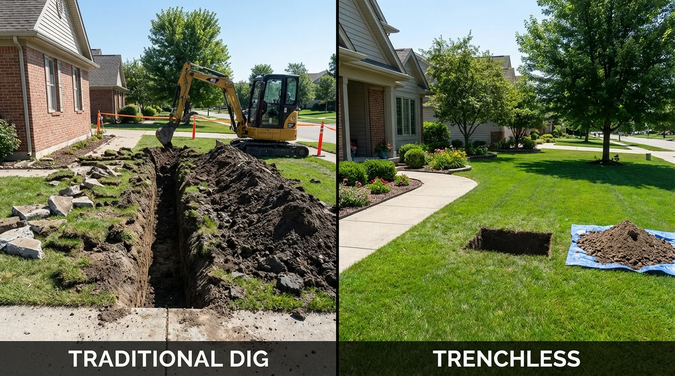 Trenchless sewer repair with minimal yard damage versus traditional excavation in Metairie, LA
